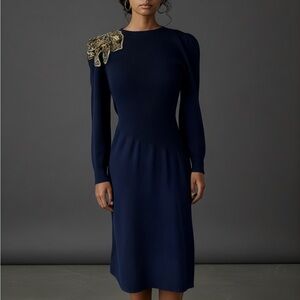 Vtg 80s Pat Sandler For Wellmore Blue Knit Dress Sz 8 Sequin Beaded Shoulder